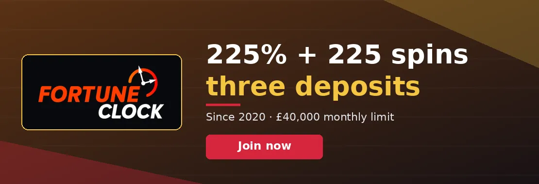 Fortune Clock Casino: 225% + 225 free spins across three deposits