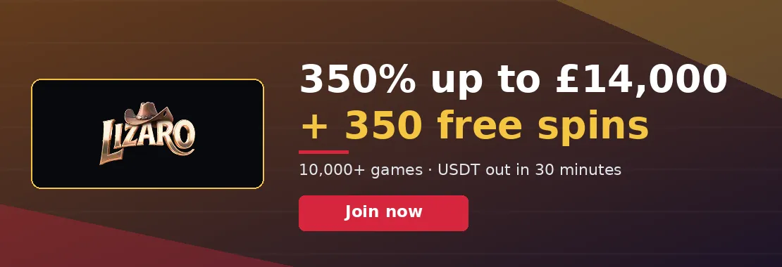 Lizaro Casino: 350% up to £14,000 + 350 free spins across four deposits